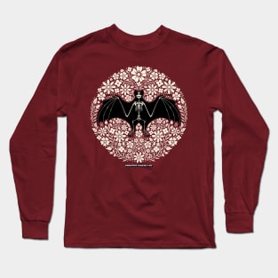 Vampire Bat Skeleton Folk Art Floral in Cream Long Sleeve T-Shirt